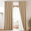 imageNICETOWN Natural Full Blackout Back Tab Linen Curtains 84 Long 2 Panels BohoChic Thick Linen Blend Drapes for Bedroom Thermal Insulated Window Covers with White Backing for Cafe Bar 42 WideCamel