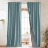 imageNICETOWN Natural Full Blackout Back Tab Linen Curtains 84 Long 2 Panels BohoChic Thick Linen Blend Drapes for Bedroom Thermal Insulated Window Covers with White Backing for Cafe Bar 42 WideSkylark Blue