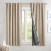 imageNICETOWN Natural Full Blackout Back Tab Linen Curtains 84 Long 2 Panels BohoChic Thick Linen Blend Drapes for Bedroom Thermal Insulated Window Covers with White Backing for Cafe Bar 42 WideCream