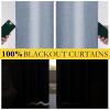 imageNICETOWN Natural Full Blackout Back Tab Linen Curtains 84 Long 2 Panels BohoChic Thick Linen Blend Drapes for Bedroom Thermal Insulated Window Covers with White Backing for Cafe Bar 42 WideStone Blue