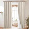 imageNICETOWN Natural Full Blackout Back Tab Linen Curtains 84 Long 2 Panels BohoChic Thick Linen Blend Drapes for Bedroom Thermal Insulated Window Covers with White Backing for Cafe Bar 42 WideBeige