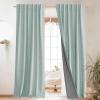 imageNICETOWN Natural Full Blackout Back Tab Linen Curtains 84 Long 2 Panels BohoChic Thick Linen Blend Drapes for Bedroom Thermal Insulated Window Covers with White Backing for Cafe Bar 42 WideSeafoam Green