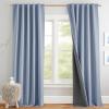 imageNICETOWN Natural Full Blackout Back Tab Linen Curtains 84 Long 2 Panels BohoChic Thick Linen Blend Drapes for Bedroom Thermal Insulated Window Covers with White Backing for Cafe Bar 42 WideStone Blue