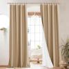 imageNICETOWN Natural Full Blackout Back Tab Linen Curtains 84 Long 2 Panels BohoChic Thick Linen Blend Drapes for Bedroom Thermal Insulated Window Covers with White Backing for Cafe Bar 42 WideCamel