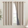 imageNICETOWN Oatmeal 100 Blackout Short Curtains 63 inches Lenghth Burg for Kitchen 2 Panels Burlap Linen Drapes with Thermal Insulated Grey Liner Keeping Out Cold Air and Heat Panels