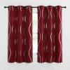 imageNICETOWN Blackout Short Curtains Panels for Bedroom Microfiber Noise Reducing Thermal Insulated Wave Line Foil Print Design Drapes for Office Classroom Stone Blue 2 Panels 52 x 54 Inch1  Burgundy Red