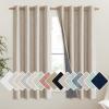 imageNICETOWN Oatmeal 100 Blackout Short Curtains 63 inches Lenghth Burg for Kitchen 2 Panels Burlap Linen Drapes with Thermal Insulated Grey Liner Keeping Out Cold Air and Heat Panels