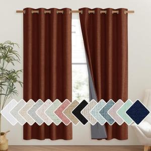imageNICETOWN 100 Absolutely Blackout Linen Curtains with Thermal Insulated Liner 52 Wide 2 Panels 72 Long Drapes Grommet Retro Burnt Orange Linen Curtains Vertical Drapes Privacy for Bedroom