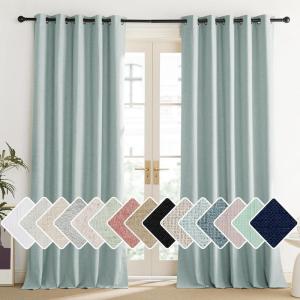imageNICETOWN 100 Absolutely Blackout Linen Curtains with Thermal Insulated Liner Seafoam Green 62 Wide 95 Length Energy Saving Curtains for Living Room 2 Panels Set Vertical Blinds