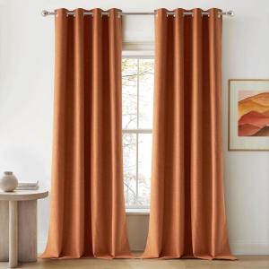 imageNICETOWN 100 Absolutely Blackout Linen Curtains with Thermal Insulated Liner Terracotta 52 Wide 2 Panels 90 inches Long Drapes Grommet Retro Linen Curtains Vertical Drapes Privacy for Bedroom