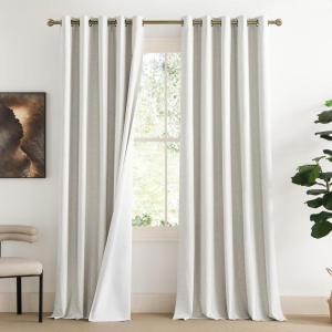 imageNICETOWN 100 Absolutely Blackout Linen Curtains with Thermal Insulated White Liner Ivory W62 2 Pieces Noise Reducing Textured Linen Look Curtains for Windows 95 inch Length for Classroom