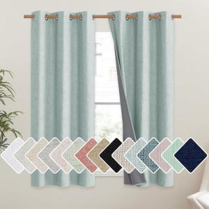 imageNICETOWN 100 Absolutely Blackout Linen Curtains with Thermal Insulated White Liner Seafoam Green 42 inches Wide 63 inches Length Energy Saving Curtains for Kitchen 2 Panels Set Vertical Blinds