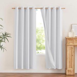imageNICETOWN 100 Absolutely Blackout Linen Curtains with Thermal Insulated White Liner White 52 inches Wide 72 inches Length Energy Saving Curtains for Living Room 2 Panels Set Vertical Blinds