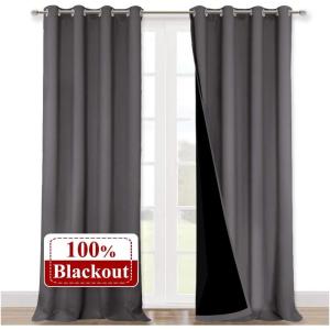 imageNICETOWN 100 Blackout Blinds Set of 2 52 inches x 102 inches Laundry Room Decor Window Treatment Curtains for Large Patio Sliding Door Thermal Insulated Grey Curtains for Bedroom