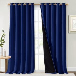 imageNICETOWN 100 Blackout Blinds Set of 2 70 inches x 108 inches Royal Blue Laundry Room Decor Window Treatment Curtains for Large Patio Sliding Door Thermal Insulated Curtains for Bedroom