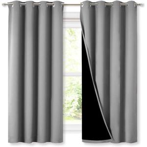 imageNICETOWN 100 Blackout Curtains with Black Liners Thermal Insulated Full Blackout 2Layer Lined Drapes Energy Efficiency Window Draperies for Bedroom Silver Grey 2 Panels 52inch W by 63inch L