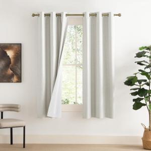 imageNICETOWN 100 Blackout Linen Texture Curtains 70 inches Long Ivory 2 Pcs Thermal Insulated Full Blackout 2Layer Lined Drapes Energy Efficiency Window Draperies for Boys Room