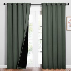 imageNICETOWN 100 Blackout Window Curtain Panels Cold and Full Light Blocking Drapes with Black Liner for Nursery 84 inches Drop Thermal Insulated Draperies Dark Mallard 2 PCs 62 Wide Each Panel