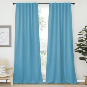 imageNICETOWN Bedroom Blackout Curtain Panels  Teal Blue Color 52 x 120 inch 2 PCs Insulating Energy Saving Solid Rod Pocket Blackout Drapes for Hall Villa