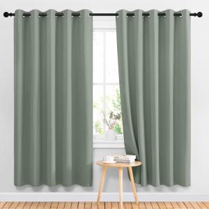 imageNICETOWN Bedroom Blackout Curtains for Doorway  Thermal Insulated Grommet Room Darkening Large Window Treatments Sound Proof for Living RoomSliding Door Greyish Blue 2 Panels W66 x L72