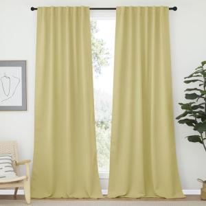 imageNICETOWN Bedroom Curtains Blackout Curtain Panels  Paler Yellow Color 52x95 Inch 2 PCs Insulating Energy Saving Solid Rod Pocket Blackout Drapes