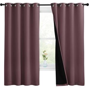 imageNICETOWN Bedroom Full Blackout Room Warming Curtain Panels Super Thick Insulated Window Covers Complete Blackout Draperies with Black Liner for Short Window Dry Rose Set of 2 55 by 68inch