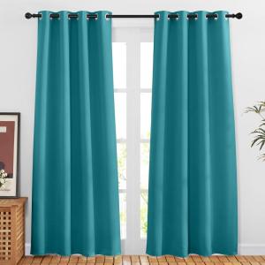imageNICETOWN Blackout 80 inch Curtains for Doorway Grommet Thermal Window Treatments Room Darkening Door Curtains for BedroomHome Family Peacock Teal W46 x L80 2 Panels