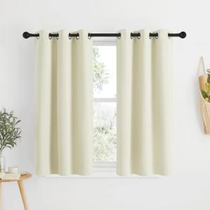 imageNICETOWN Blackout Beige Curtains and Drapes  Window Treatment Thermal Insulated Solid Grommet Blackout Draperies for KitchenCafe Set of 2 W34 x L50