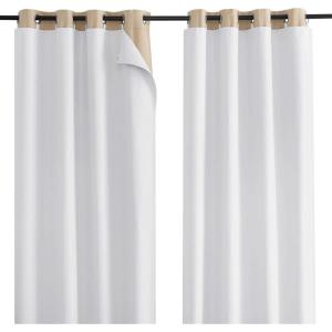 imageNICETOWN Blackout Curtain Liners for Sheer Curtains Cold Heat Light Noise Blocking Liners with Rings Easy to Open and Closed Thermal Liners for 54 inches Long Curtains 1 Pair 50 x 50 Per PanelGreyish White100 Blackout