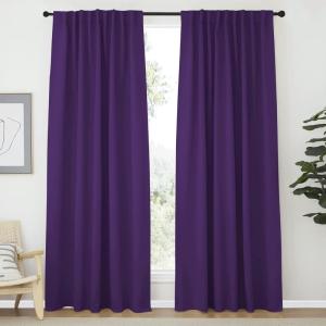 imageNICETOWN Blackout Curtain Panels Window Draperies  Royal Purple Color 62x72 inch 2 Pieces Insulating Room Darkening Blackout Drapes for Bedroom Privacy Doorway Curtain for Door