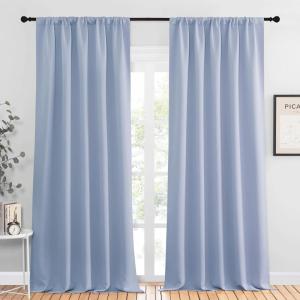 imageNICETOWN Blackout Curtains for Living Curtains Vintage Blue 2 Panels 52 by 95 Room Darkening Window Curtain Panels EasyCare Solid Thermal Insulated DraperiesDrapes for Daughter Room