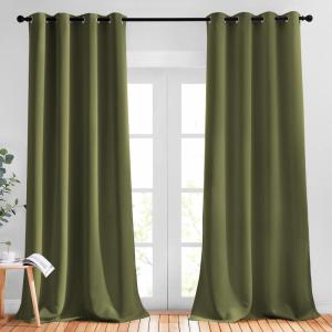 imageNICETOWN Blackout Curtains for Living Room  Functional Blackout CurtainsPanels for Bedroom Window Decoration Privacy Assured Set of 2 52 x 95 inches in Olive Green