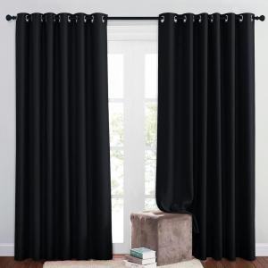 imageNICETOWN Blackout Patio Curtains for Windows 84 inch Length  Solid Thermal Insulated Grommet Light Reducing Panels Window Treatment for Living Room Black 2 Panels  160 Wide