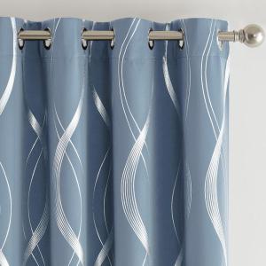 imageNICETOWN Blackout Short Curtains Panels for Bedroom Microfiber Noise Reducing Thermal Insulated Wave Line Foil Print Design Drapes for Office Classroom Stone Blue 2 Panels 52 x 54 Inch1  Vintage Blue