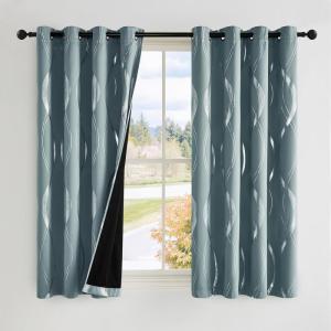 imageNICETOWN Blackout Short Curtains Panels for Bedroom Microfiber Noise Reducing Thermal Insulated Wave Line Foil Print Design Drapes for Office Classroom Stone Blue 2 Panels 52 x 54 Inch100 Blackout  Stormy Sea