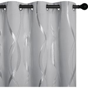 imageNICETOWN Blackout Short Curtains Panels for Bedroom Microfiber Noise Reducing Thermal Insulated Wave Line Foil Print Design Drapes for Office Classroom Stone Blue 2 Panels 52 x 54 Inch1  Silver Grey
