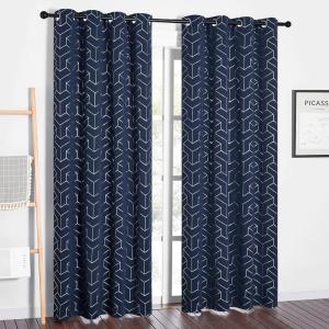 imageNICETOWN Blackout Short Curtains Panels for Bedroom Microfiber Noise Reducing Thermal Insulated Wave Line Foil Print Design Drapes for Office Classroom Stone Blue 2 Panels 52 x 54 Inch3  Navy