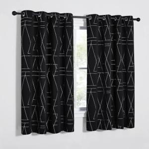 imageNICETOWN Blackout Short Curtains Panels for Bedroom Microfiber Noise Reducing Thermal Insulated Wave Line Foil Print Design Drapes for Office Classroom Stone Blue 2 Panels 52 x 54 Inch2  Black
