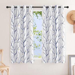 imageNICETOWN Blackout Short Curtains Panels for Bedroom Microfiber Noise Reducing Thermal Insulated Wave Line Foil Print Design Drapes for Office Classroom Stone Blue 2 Panels 52 x 54 InchWhitenavy