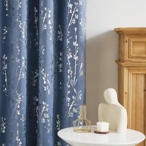 imageNICETOWN Blackout Short Curtains Panels for Bedroom Microfiber Noise Reducing Thermal Insulated Wave Line Foil Print Design Drapes for Office Classroom Stone Blue 2 Panels 52 x 54 InchBranch100 Blackout Stone Blue
