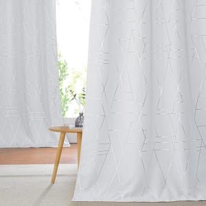 imageNICETOWN Blackout Short Curtains Panels for Bedroom Microfiber Noise Reducing Thermal Insulated Wave Line Foil Print Design Drapes for Office Classroom Stone Blue 2 Panels 52 x 54 Inch2  Greyish White