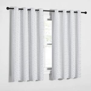 imageNICETOWN Blackout Short Curtains Panels for Bedroom Microfiber Noise Reducing Thermal Insulated Wave Line Foil Print Design Drapes for Office Classroom Stone Blue 2 Panels 52 x 54 Inch3  Greyish White