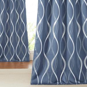 imageNICETOWN Blackout Short Curtains Panels for Bedroom Microfiber Noise Reducing Thermal Insulated Wave Line Foil Print Design Drapes for Office Classroom Stone Blue 2 Panels 52 x 54 Inch1  Stone Blue
