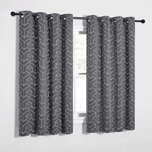 imageNICETOWN Blackout Short Curtains Panels for Bedroom Microfiber Noise Reducing Thermal Insulated Wave Line Foil Print Design Drapes for Office Classroom Stone Blue 2 Panels 52 x 54 Inch3  Grey