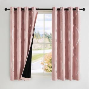 imageNICETOWN Blackout Short Curtains Panels for Bedroom Microfiber Noise Reducing Thermal Insulated Wave Line Foil Print Design Drapes for Office Classroom Stone Blue 2 Panels 52 x 54 Inch100 Blackout  Pink
