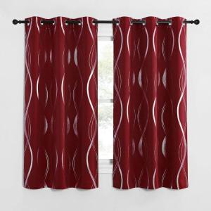 imageNICETOWN Blackout Short Curtains Panels for Bedroom Microfiber Noise Reducing Thermal Insulated Wave Line Foil Print Design Drapes for Office Classroom Stone Blue 2 Panels 52 x 54 Inch1  Burgundy Red