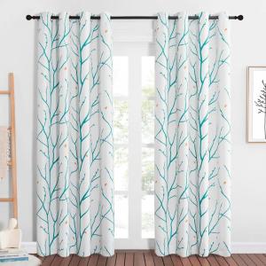 imageNICETOWN Blackout Short Curtains Panels for Bedroom Microfiber Noise Reducing Thermal Insulated Wave Line Foil Print Design Drapes for Office Classroom Stone Blue 2 Panels 52 x 54 InchWhiteteal