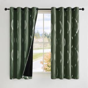 imageNICETOWN Blackout Short Curtains Panels for Bedroom Microfiber Noise Reducing Thermal Insulated Wave Line Foil Print Design Drapes for Office Classroom Stone Blue 2 Panels 52 x 54 Inch100 Blackout  Dark Mallard