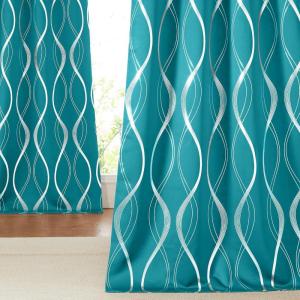 imageNICETOWN Blackout Short Curtains Panels for Bedroom Microfiber Noise Reducing Thermal Insulated Wave Line Foil Print Design Drapes for Office Classroom Stone Blue 2 Panels 52 x 54 Inch1  Peacock Teal