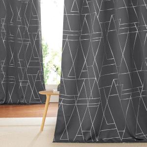 imageNICETOWN Blackout Short Curtains Panels for Bedroom Microfiber Noise Reducing Thermal Insulated Wave Line Foil Print Design Drapes for Office Classroom Stone Blue 2 Panels 52 x 54 Inch2  Grey